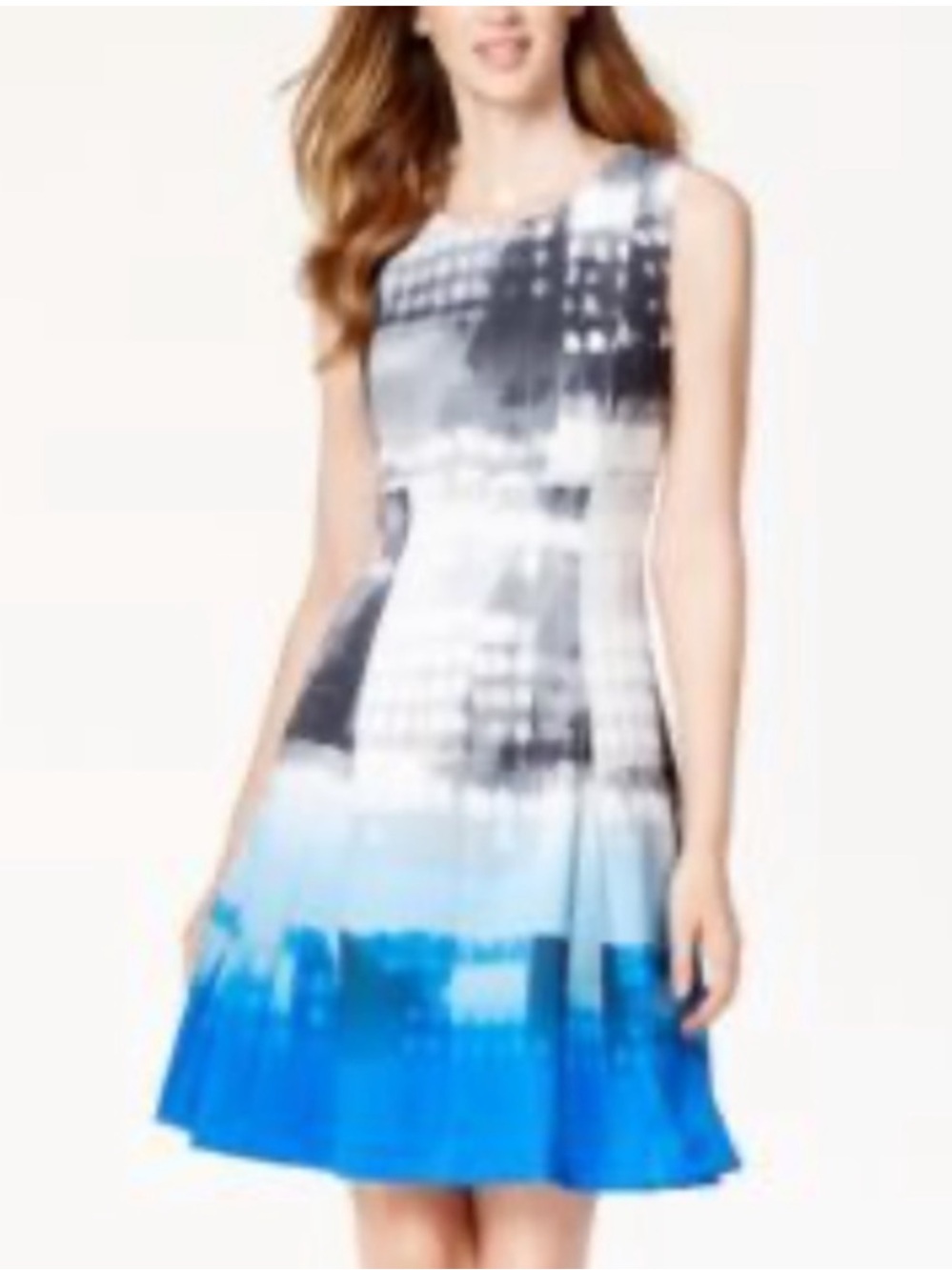 Calvin Klein Ombré Fit and Flare Dress Blue Black Size 8